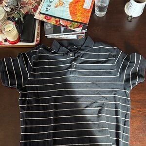 Black and White Striped Banana Republic Polo Shirt